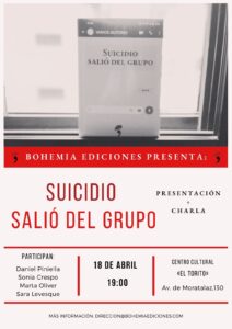 PRESENTACIÓN Y CHARLA SUICIDIO SALIÓ DEL GRUPO (cartel)